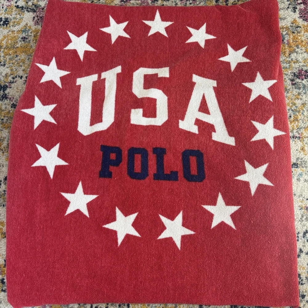 Vintage Ralph Lauren USA Polo Beach Towel 33" X 66" Red 90s Stars USA Polo Rare